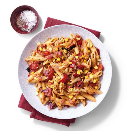 Roasted Corn & Peppers Penne with Sun-Dried Tomato Pesto
