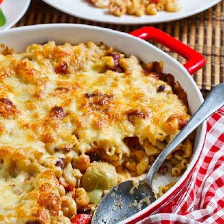 Goat Cheese, Red Pepper Kalamata Olive Mac n Cheese