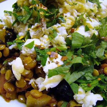 Lentil Puttanesca with Salmon