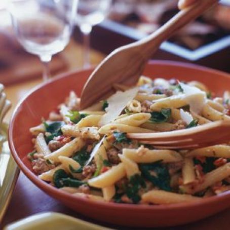 Penne with Italian Sausage, Spinach and Amaretti