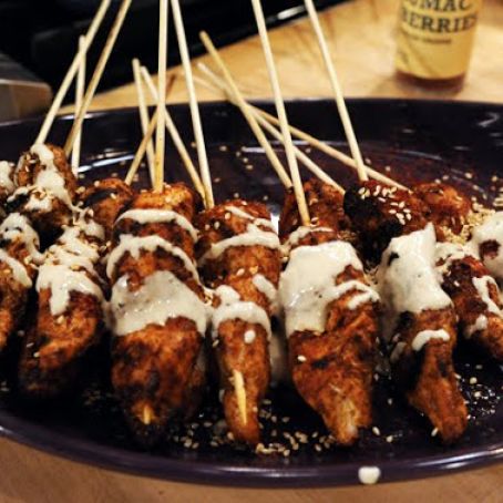 Chicken Shawarma Satay with Sumac and Tahini Drizzle