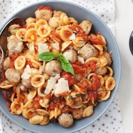 Mini Mozzarella Stuffed Turkey Zucchini Meatball Orrechiette