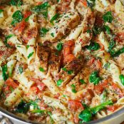 Chicken Penne with Spinach and Bacon in Creamy Tomato Sauce