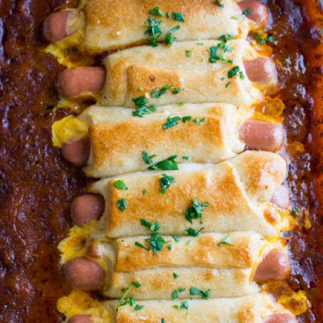 Chili Cheese Crescent Hot Dog Bake