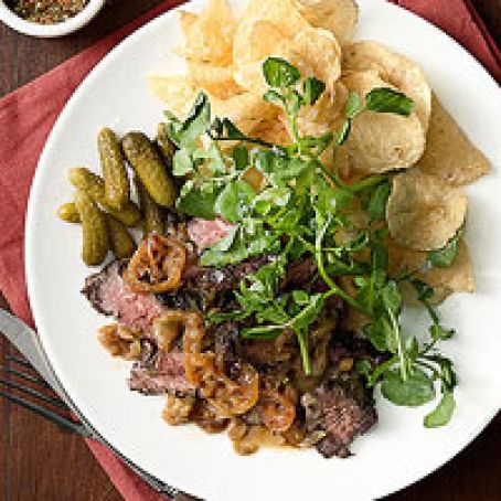 Hanger Steaks with French Onion Sauce
