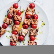 Salmon and Cherry Tomato Skewers with Rosemary Vinaigrette