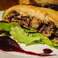 Mushroom Strudel with Berry Coulis