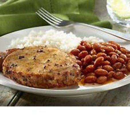 Fried Pork Chops with Rice and Pink Beans