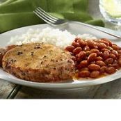 Fried Pork Chops with Rice and Pink Beans