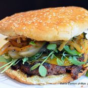 Ottoman Empire Burger with Roasted Red Pepper Sauce & Mint Grilled Onions