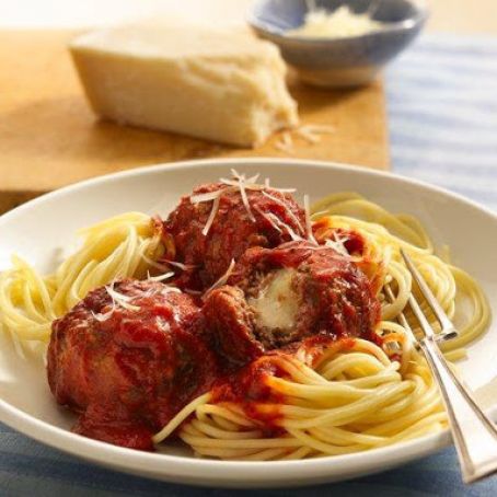 Cheese-Stuffed Meatballs and Spaghetti