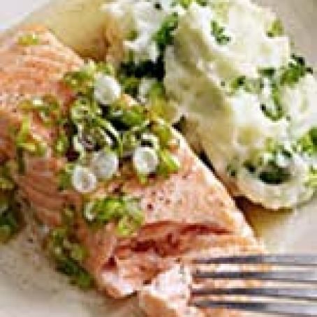 Salmon with Browned Butter and Mashed Broccoli Potatoes