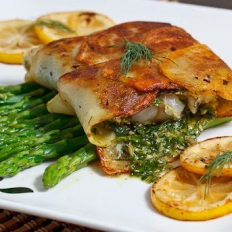 Fish Wrapped in Crispy Potatoes with Dill Caper Sauce