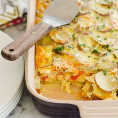 Potato Breakfast Gratin with Red Peppers & Parmesan