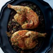 Cast-Iron Roast Chicken with Lentils and Walnut Vinaigrette