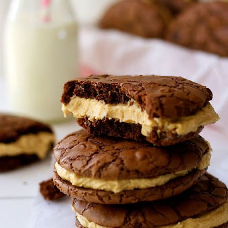 BROWNIE COOKIE SANDWICH WITH PEANUT BUTTER FROSTING