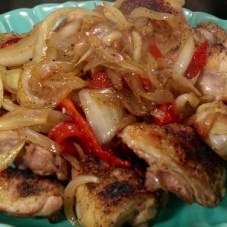 Broiled Chicken Thighs with Fennel, Onions, and Roasted Red Peppers