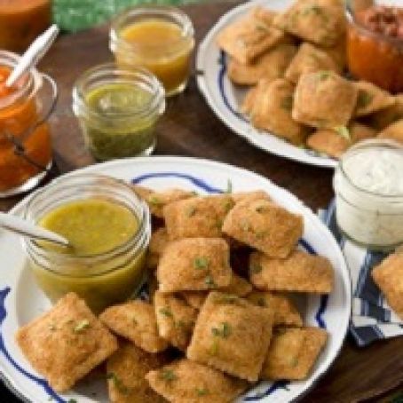 Toasted Cheese Ravioli and Orange Salsa Verde Dipping Sauce