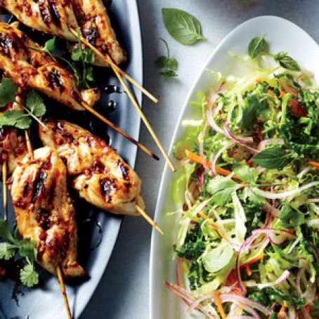 Grilled Chicken Skewers with Asian Pear Slaw