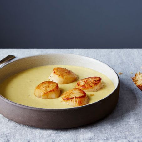Jalapeño Corn Soup with Seared Scallops