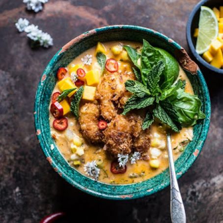 Thai Chili Corn Chowder with Coconut Fried Shrimp