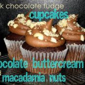 Dark Chocolate Fudge Cupcakes with Chocolate Buttercream and Macadamia Nuts
