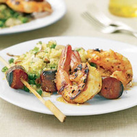 Spanish Shrimp and Veggie Chorizo Skewers with Especial Couscous