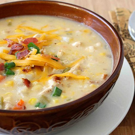 Chicken Corn and Potato Chowder Recipe with Green Chiles and Cheddar Cheese