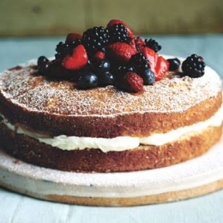 Mascarpone Filled Buttermilk Cake with Sherried Berries