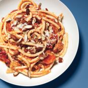 Perciatelli with Roasted Tomato and Almond Pesto