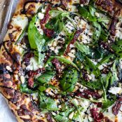Spring Time Mushroom + Asparagus White Burrata Cheese Pizza with Balsamic Drizzle