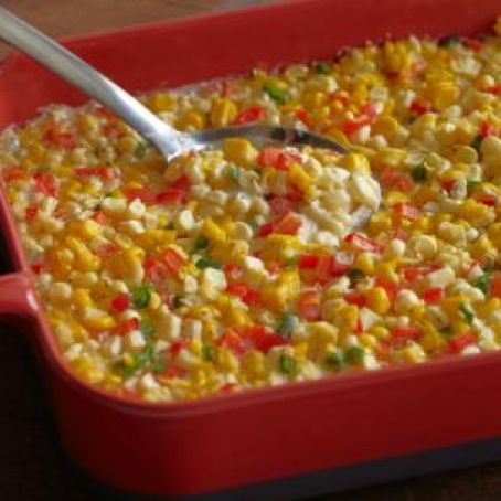 Fresh Corn Casserole with Red Bell Peppers and Jalapenos