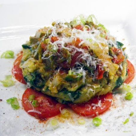 Sautéed Vegetable Melange on a bed of Spinach Blue Cheese Polenta