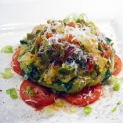 Sautéed Vegetable Melange on a bed of Spinach Blue Cheese Polenta
