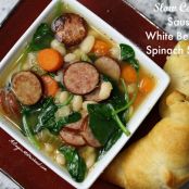 Slow Cooker Sausage, White Bean and Spinach Soup