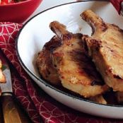 GARLIC MISO PORK CHOPS w/PEPPERS & ARUGULA