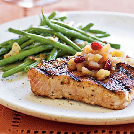 Spiced Pork Chops with Apple Chutney and Haricot Verts