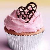 Raspberry Cupcakes with Pink Buttercream and Lacy Chocolate Hearts