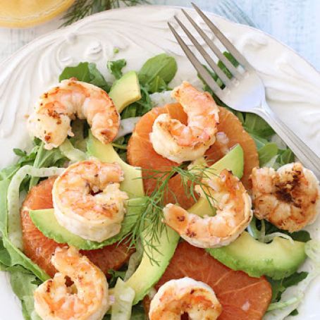 Grilled Shrimp Avocado Fennel and Orange Salad