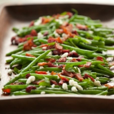 Green Beans with Goat Cheese, Cranberries and Bacon