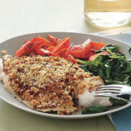 Fish- Nut Crusted Tilapia with Spinach and Roasted Carrots