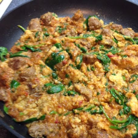 Beef tip and Trader Joe's Eggplant Dip stir fry