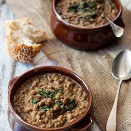 Slow Cooker Lentil Soup with Peanut Butter and Bulgur Wheat