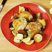Oven Roasted Chicken Thighs with Summer Vegetables