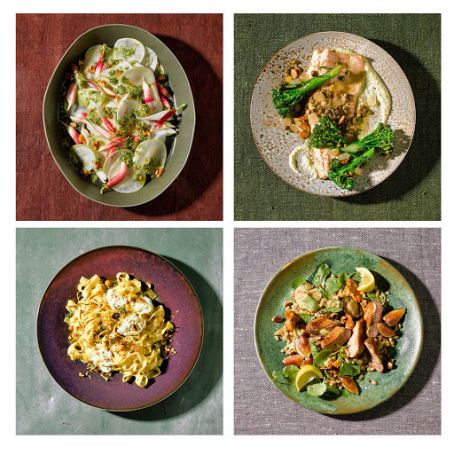 Shaved Kohlrabi With Radishes, Walnut Oil & Walnut-Mint Pesto