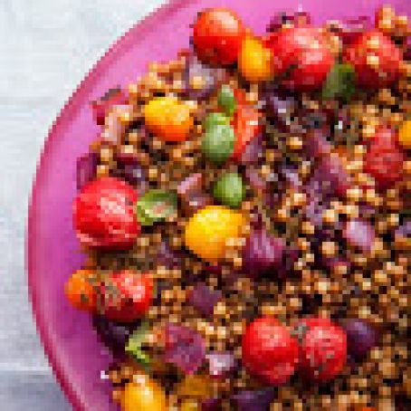 Fregola with Charred Onions and Roasted Cherry Tomatoes