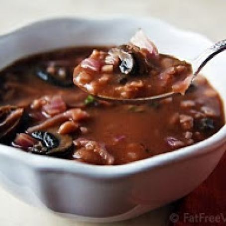 Mushroom-Barley Soup with Cannellini Beans and Cabbage