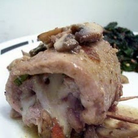 Veal Rolls with Spinach, Gouda and Forestiere Sauce
