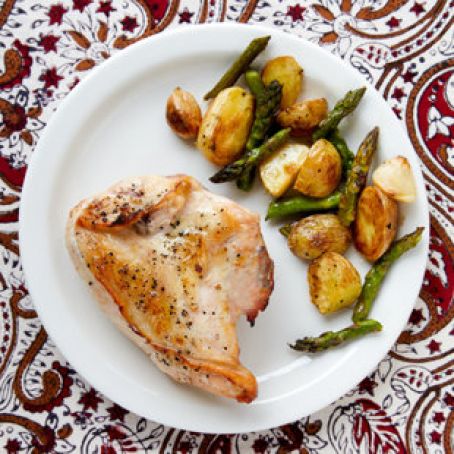 Roasted Chicken, New Potatoes and Asparagus