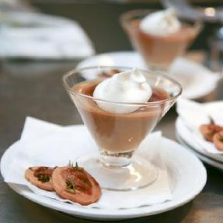 Butterscotch Budino with Caramel Sauce and Rosemary-Pine Nut Cookies